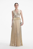 Gold Metallic V-Neck Maxi Dress