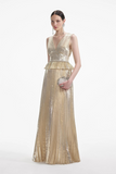 Gold Metallic V-Neck Maxi Dress