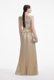 Gold Metallic V-Neck Maxi Dress