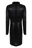 Half High Collar Leather Patchwork Mesh Black Mini Dress