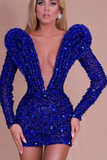 V Neck Sequined Mini Bodycon Dress