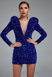 V Neck Sequined Mini Bodycon Dress