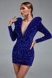 V Neck Sequined Mini Bodycon Dress