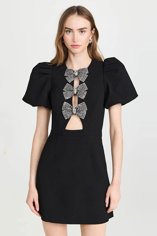 Elegant Round Neck Bubble Mini Dress