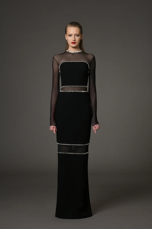 Black Baguette Embroidery Dress