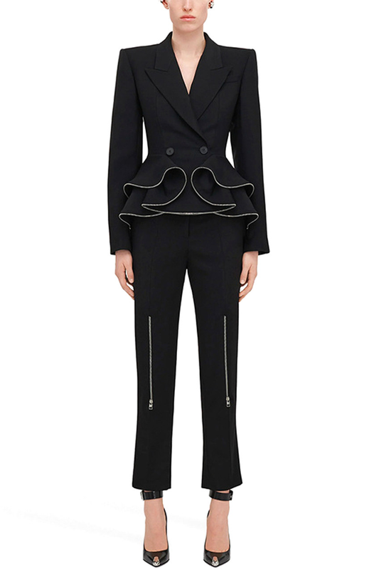 Long Sleeve Zipper Detail Peplum Suit
