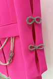 Oversized Blazer with Rhinestone Bowtie and Pearl