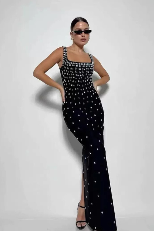 Sleeveless Crystal Bandage Maxi Dress