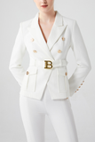Monogram Double-Breasted Denim Belted Blazer