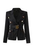Monogram Double-Breasted Denim Belted Blazer