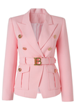 Monogram Double-Breasted Denim Belted Blazer