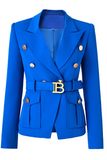 Monogram Double-Breasted Denim Belted Blazer