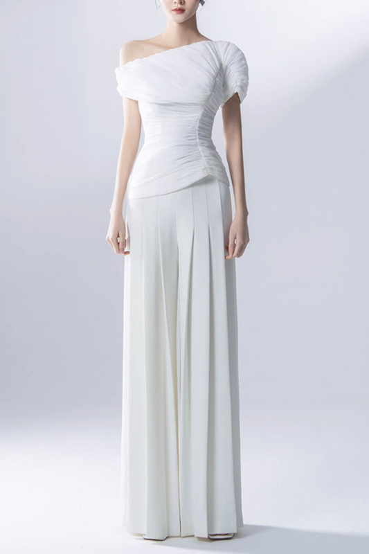 White Feather Pleated Suit