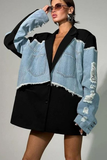 Oversized Denim Black Distressed Blazer