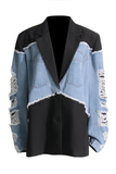 Oversized Denim Black Distressed Blazer
