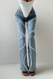 Rhinestone Embellished Wide Leg Jeans