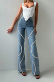 Rhinestone Embellished Wide Leg Jeans