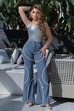 Rhinestone Embellished Wide Leg Jeans