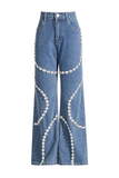 Rhinestone Embellished Wide Leg Jeans