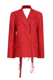 Cutout Fringe Backless Blazer In Red