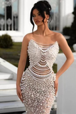 Strapless Pearl Sequins Maxi Dress