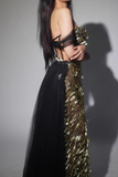 Drop Shoulder Sequined Dress In Black