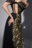 Drop Shoulder Sequined Dress In Black