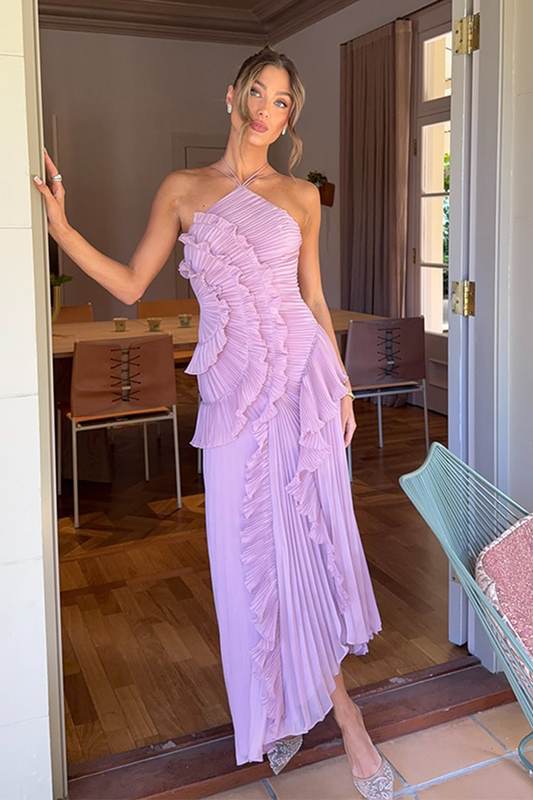 Halterneck Ruffle Tiered Maxi Dress