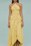 Halterneck Ruffle Tiered Maxi Dress