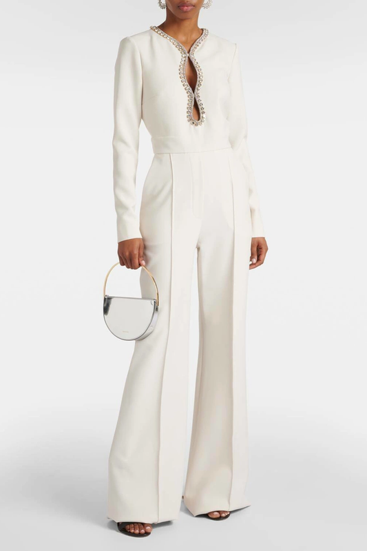 Embellished cutout flared jumpsuit