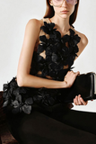 Stylish Black Asymmetrical Patchwork Tulle Tank Sleeveless