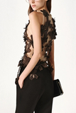 Stylish Black Asymmetrical Patchwork Tulle Tank Sleeveless