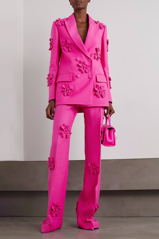 Smart Rosette Appliqué Lapel Collar Blazer