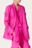 Smart Rosette Appliqué Lapel Collar Blazer