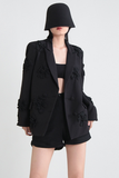 Smart Rosette Appliqué Lapel Collar Blazer