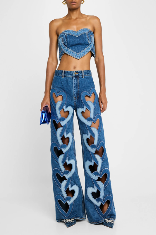 Patchwork Heart Denim Jeans
