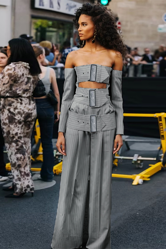 Cut-out Blouse with Wide-leg Pants Set