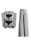 Cut-out Blouse with Wide-leg Pants Set