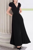 V-neck Floral Pleated Maxi Dress