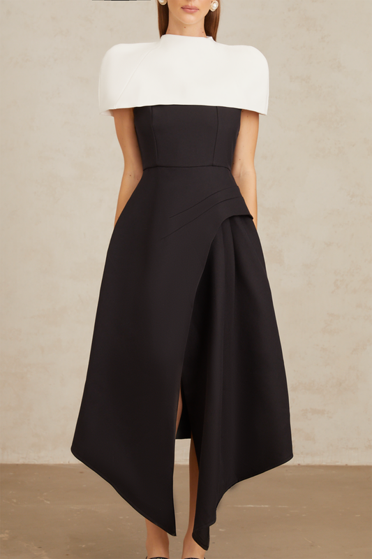 Color Block Midi Dress with Shawl Detail