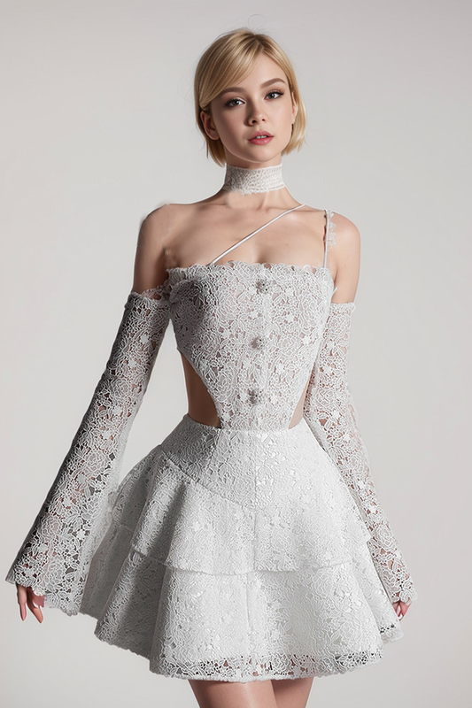 Flare Cut-Out Lace Mini Dress