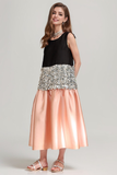 Elegant Sequin Top And Satin Skirt Dress