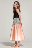 Elegant Sequin Top And Satin Skirt Dress