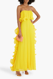 Strapless Pleated Ruffled Chiffon Gown