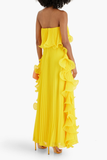 Strapless Pleated Ruffled Chiffon Gown