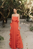 Strapless Pleated Ruffled Chiffon Gown