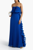 Strapless Pleated Ruffled Chiffon Gown