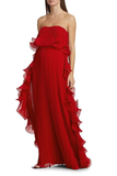 Strapless Pleated Ruffled Chiffon Gown