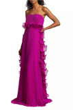 Strapless Pleated Ruffled Chiffon Gown
