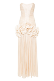 Strapless Ruched Ruffle Maxi Dress